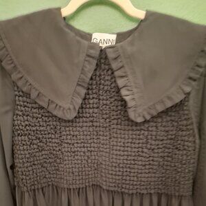 GANNI Collared Black Maxi Dress Sz L/38